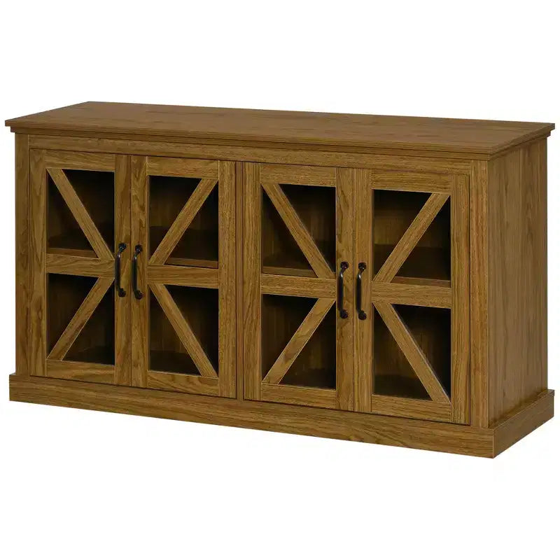 Rustic Kitchen Sideboard, Glass Door Buffet Cabinet, TV Stand with Adjustable Shelf for Dining Room