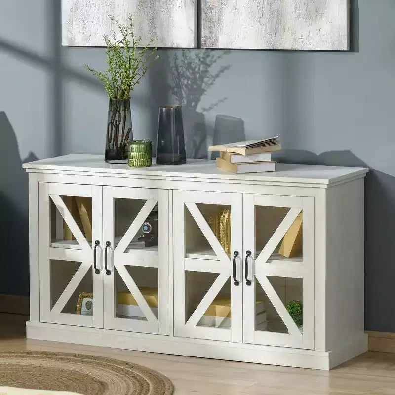 Rustic Kitchen Sideboard, Glass Door Buffet Cabinet, TV Stand with Adjustable Shelf for Dining Room