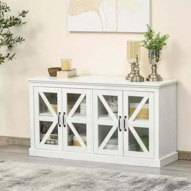 Rustic Kitchen Sideboard, Glass Door Buffet Cabinet, TV Stand with Adjustable Shelf for Dining Room