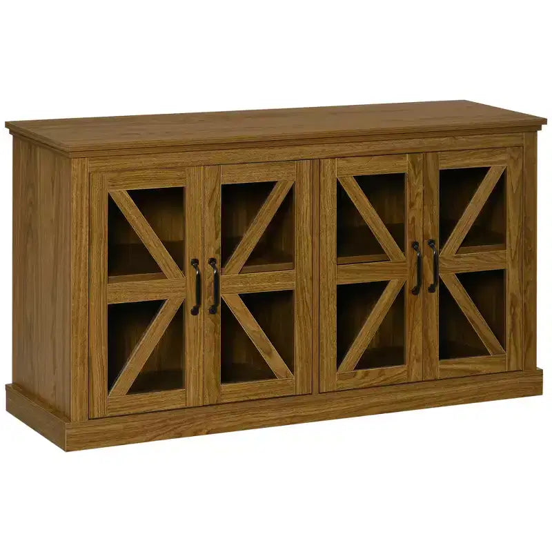Rustic Kitchen Sideboard, Glass Door Buffet Cabinet, TV Stand with Adjustable Shelf for Dining Room