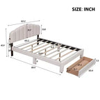 Queen Size Upholstered Teddy Fleece Platform Bed with USB Ports and Drawer