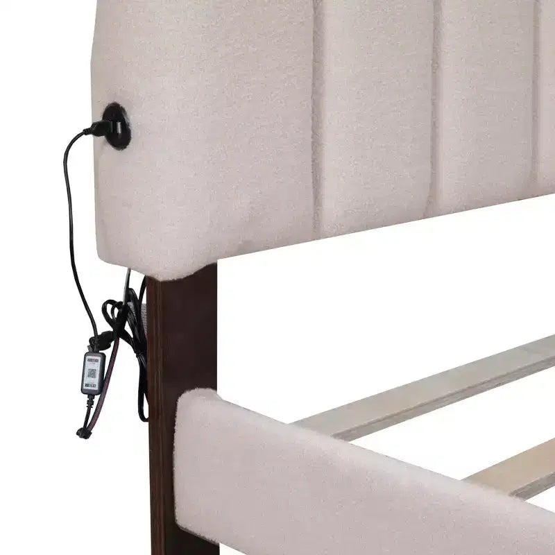 Queen Size Upholstered Teddy Fleece Platform Bed with USB Ports and Drawer