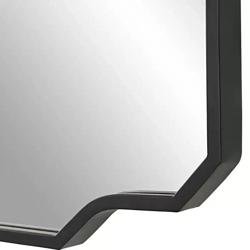 Rectangular Vanity Decorative Wall Mirror Modern Sharp Angles Soft Curves Matte Black Iron Frame 24 Wide for Bathroom