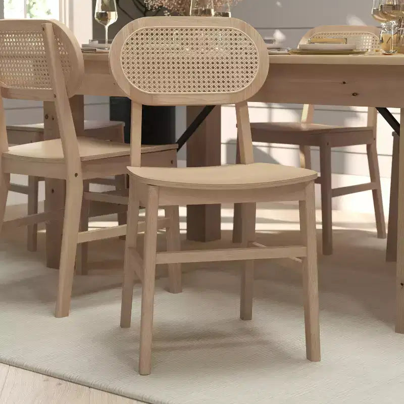 Cane Rattan Dining Chairs with Solid Wood Frames