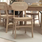 Cane Rattan Dining Chairs with Solid Wood Frames