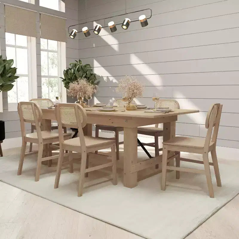 Cane Rattan Dining Chairs with Solid Wood Frames