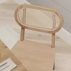 Cane Rattan Dining Chairs with Solid Wood Frames