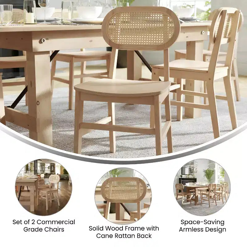 Cane Rattan Dining Chairs with Solid Wood Frames