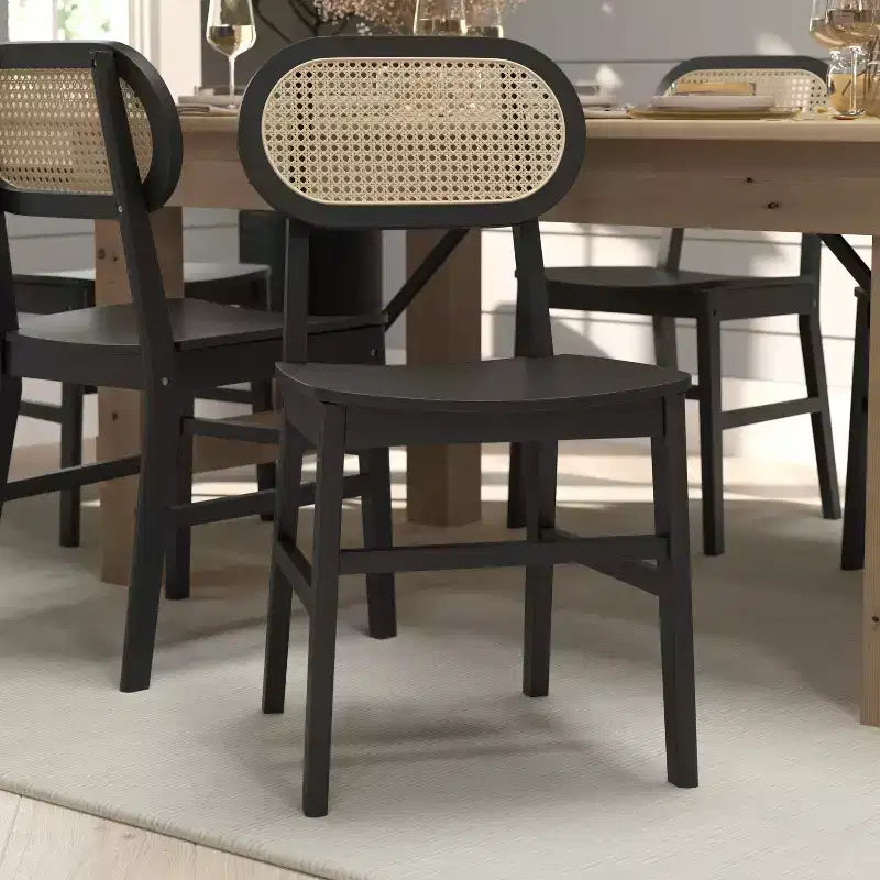 Cane Rattan Dining Chairs with Solid Wood Frames