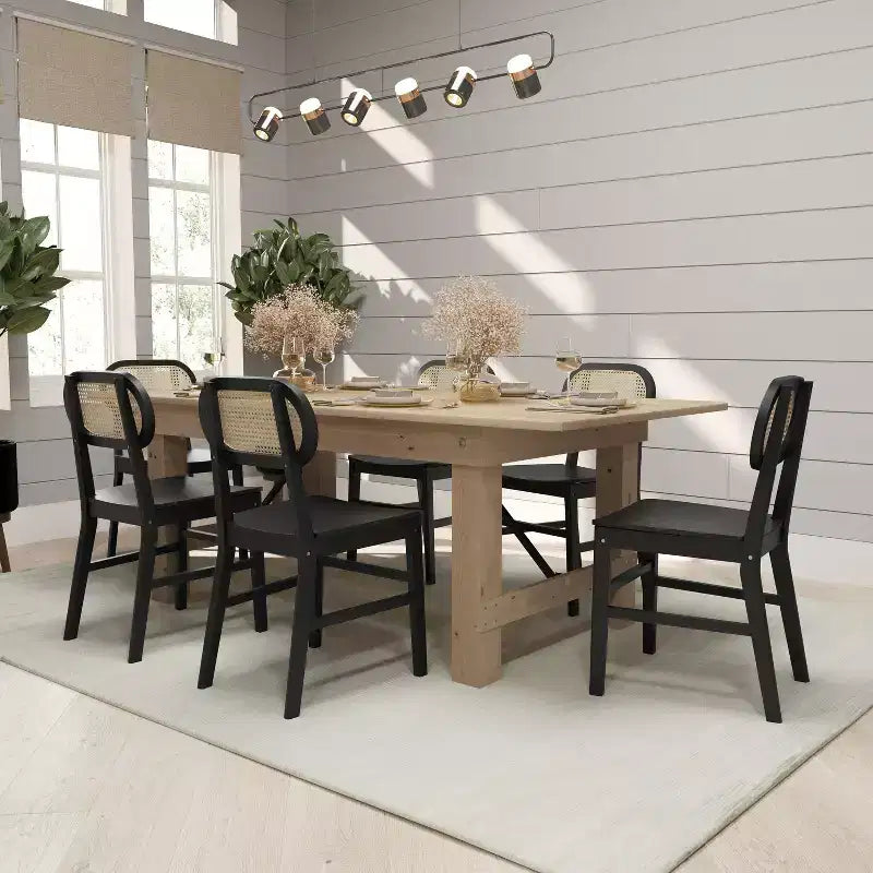 Cane Rattan Dining Chairs with Solid Wood Frames
