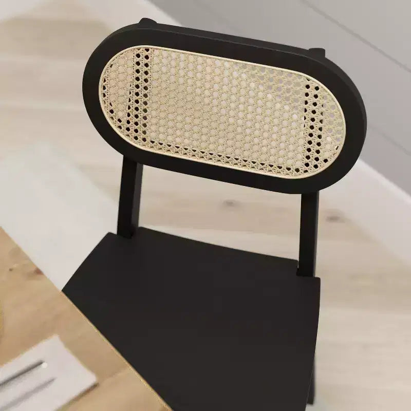 Cane Rattan Dining Chairs with Solid Wood Frames
