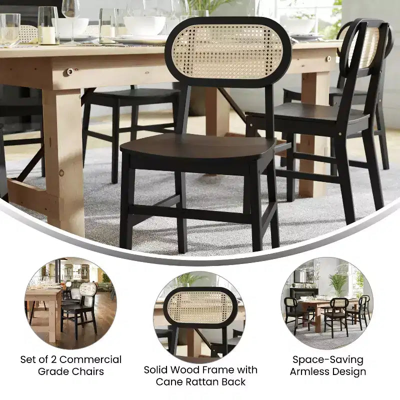 Cane Rattan Dining Chairs with Solid Wood Frames