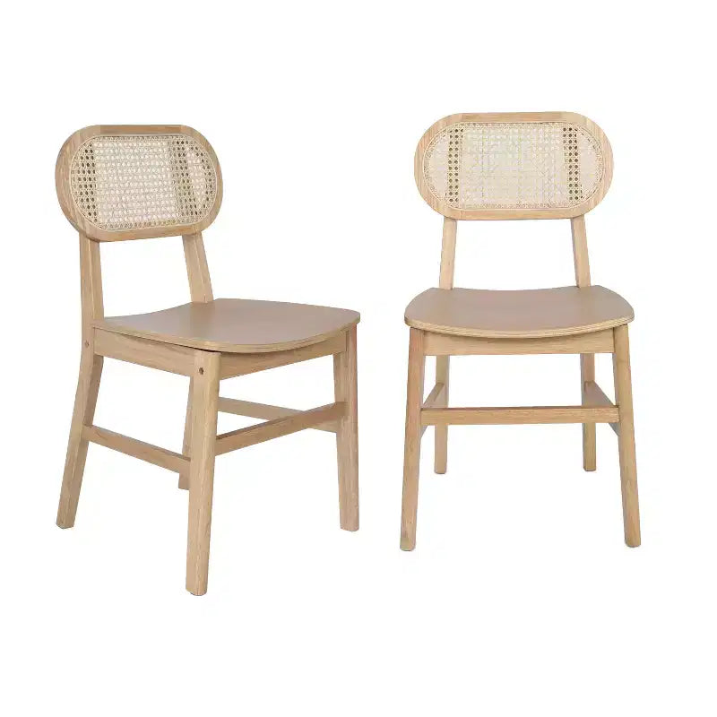 Cane Rattan Dining Chairs with Solid Wood Frames