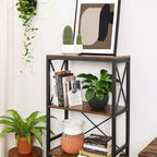 Standing Shelf Ladder Rack with 4 Open Shelves Bookshelf Kitchen Shelf for Kitchen Office Rustic Brown and Black