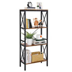 Standing Shelf Ladder Rack with 4 Open Shelves Bookshelf Kitchen Shelf for Kitchen Office Rustic Brown and Black