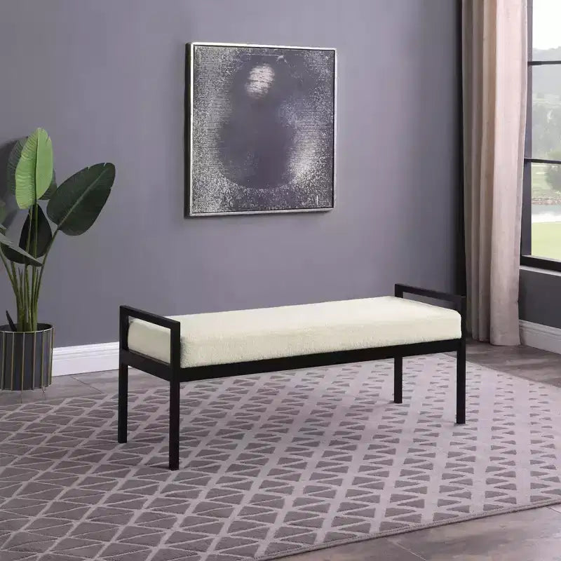 Modern Metal Faux Shearling Bench