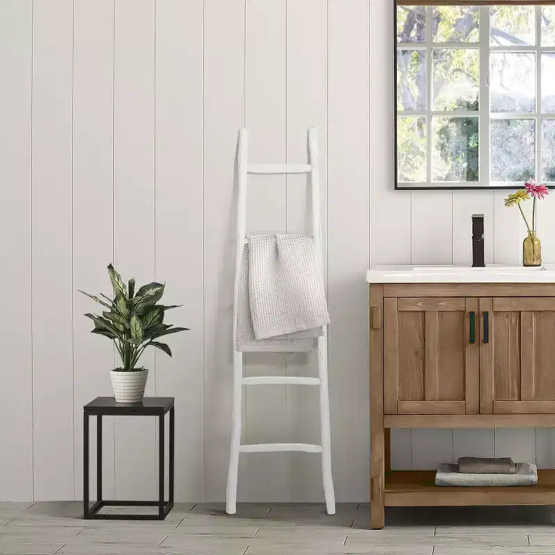 White Solid Wood 5-Rung Blanket Ladder