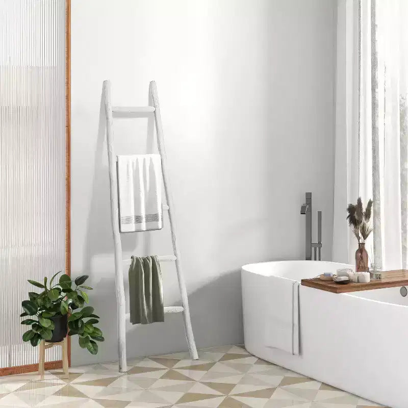 White Solid Wood 5-Rung Blanket Ladder